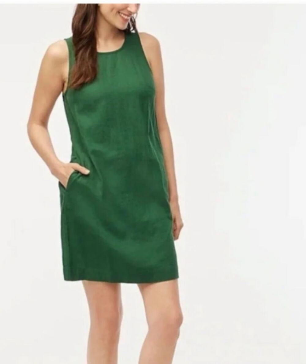 J Crew Linen Sleeveless Mini Dress 2 NWT Dark Green Coastal Travel CK843 J.Crew